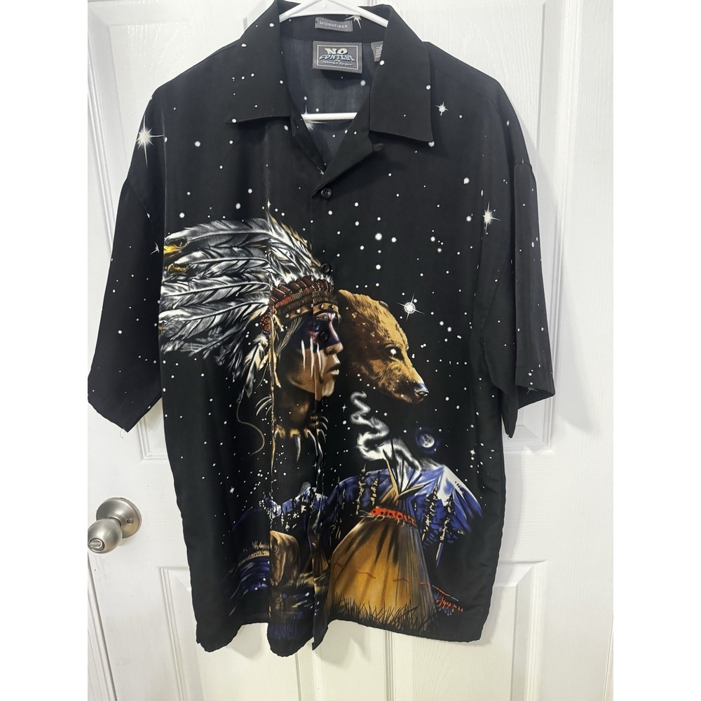 Men's No Contest Ringo Sport Native American Button Down Shirt L Bears Outdoors